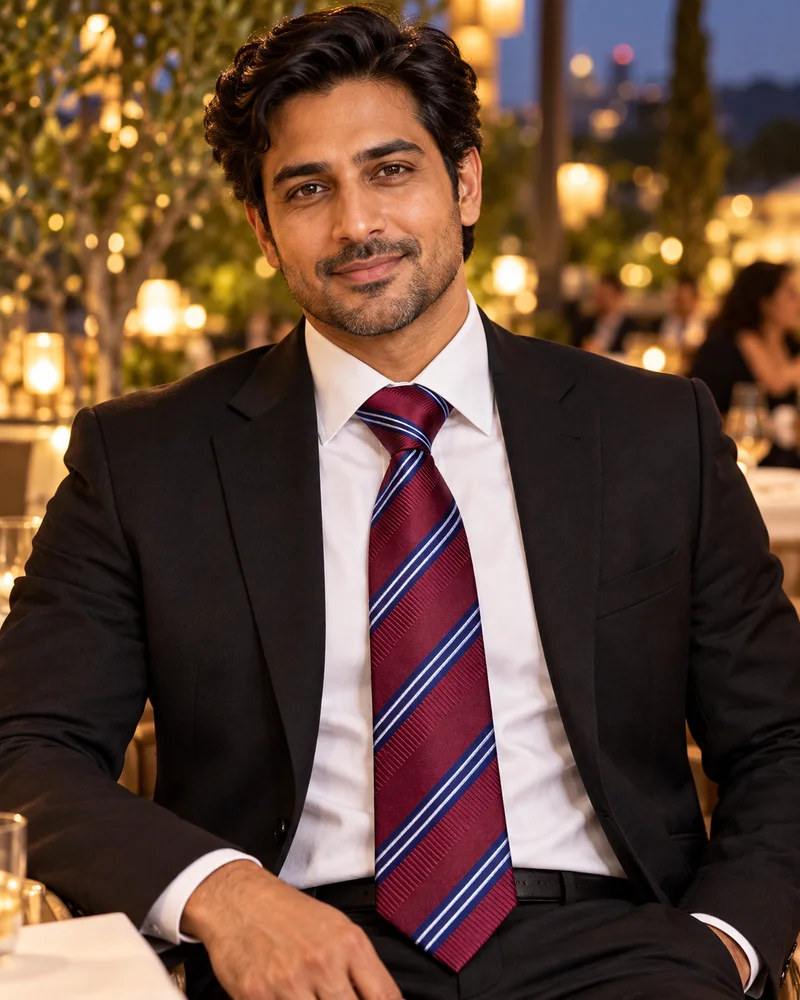 LDSN9733 Red styles collection necktie worn in an evening look