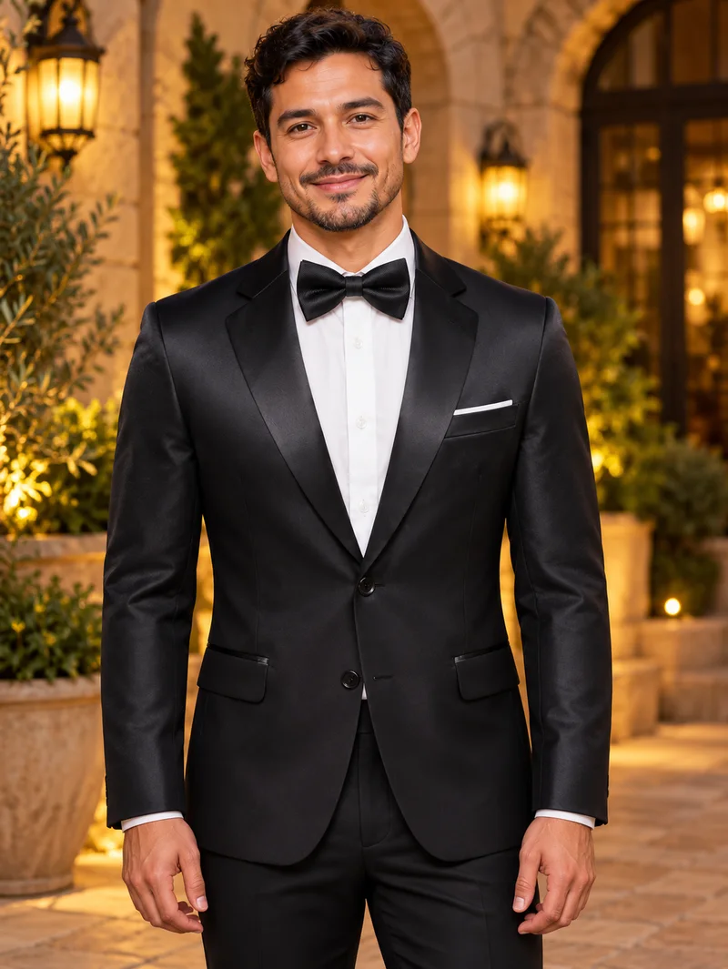 XXDJ1058 satin-lapel dinner blazer worn in an evening look