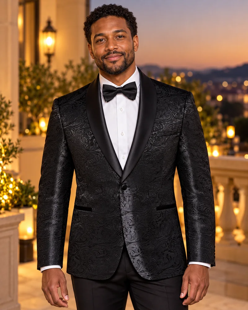 XXDJ4005 floral jacquard blazer worn in an evening look